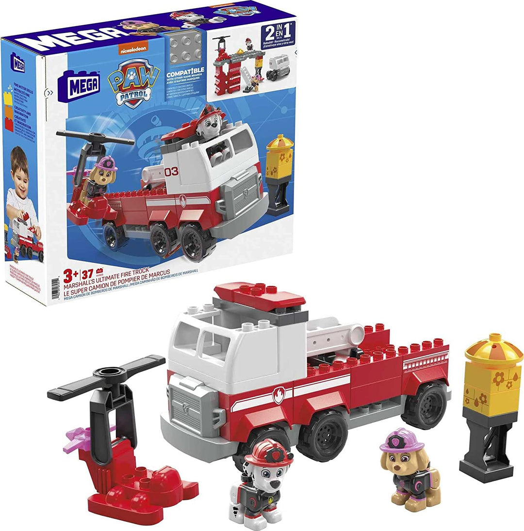 MEGA PAW Patrol Marshall's Ultimate Fire Truck building set with Marshall and Skye figures