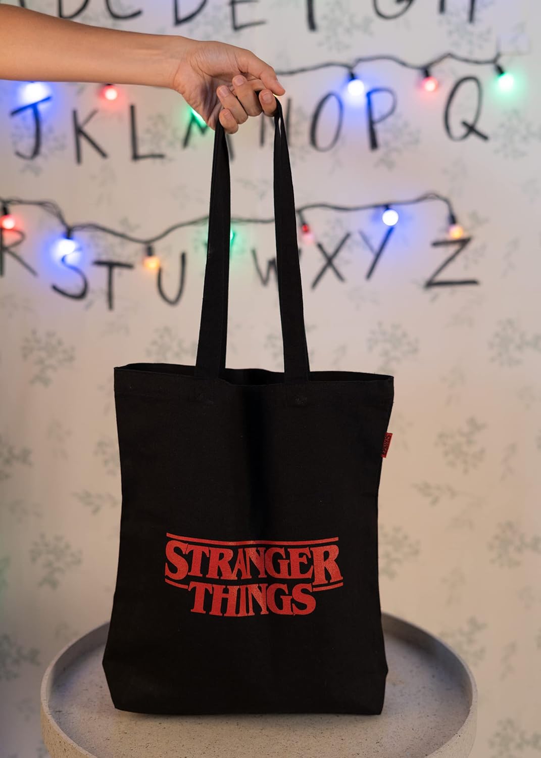 Official Stranger Things Logo Black Cotton Tote Bag - Cotton Shopping Bag
