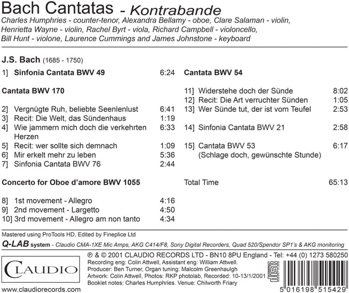 Bach: Kantaten [Charles Humphries, Alexandra Bellamy, Clare Salaman] [Claudio: CR5154-2] [Audio CD]