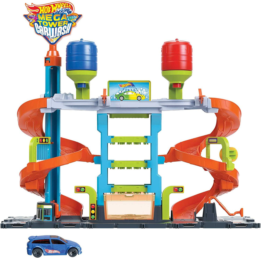 Hot Wheels City Mega Car Wash, 1 Color Shifters Car, Hot & Ice Cold Water Tanks