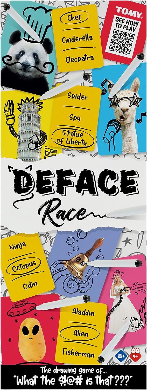 TOMY Games T73419 Deface Race, Familienkarte für 4 oder mehr Spieler, Brettspiel für