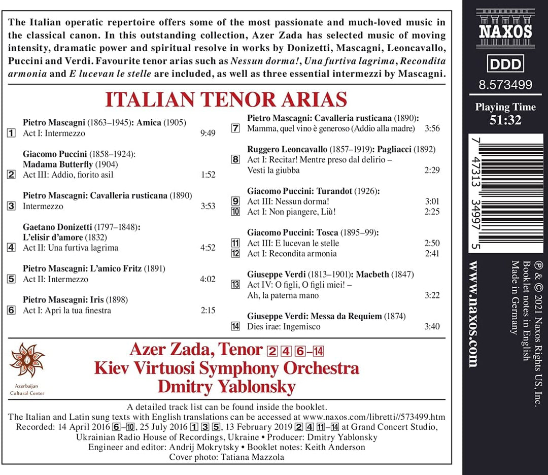 Donizetti: Italian Arias [Azer Zada; Kiev Virtuosi Symphony Orchestra; Dmitry Yablonsky] [Naxos: 8573499] [Audio CD]