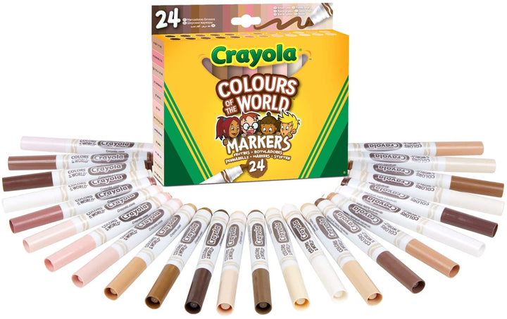 CRAYOLA 58-7804 Washable Maxi Tip Markers, Pack of 24, Assorted Represent The Skin Colour of People Around The World, No Color, 24 Count (Pack of 1)