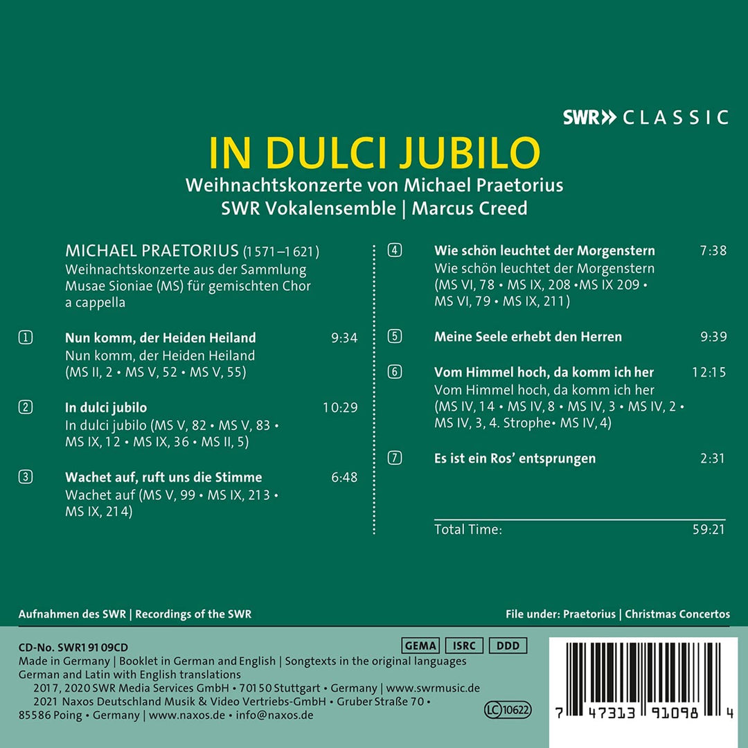 SWR Vokalensemble - In Dulci Jubilo [SWR Vokalensemble; Marcus Creed] [Swr Classic: SWR191 [Audio CD]