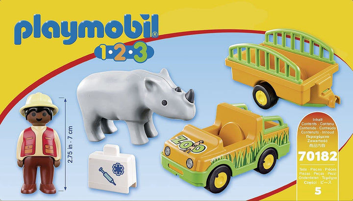 Playmobil 70182 1.2.3 Zoo Truck and Trailer with Rhinoceros for Children 18