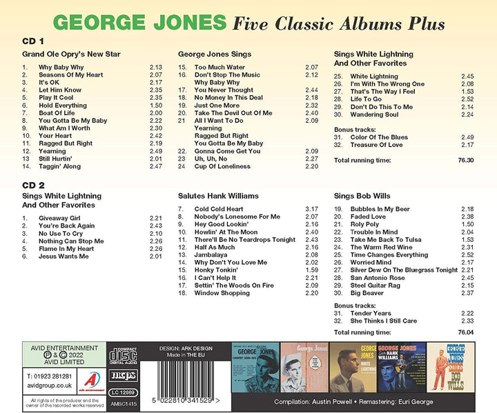 George Jones - Five Classic Albums Plus (Grand Ole Opry's New Star / George Jones Sings / Sings White Lightning And Other Favorites / Salutes Hank Williams / Sings Bob Wills) [Audio CD]