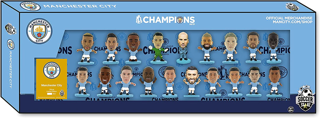 SoccerStarz Man City League Winners Team Pack 19 player (Classic Kit - 2020/21), Man City Blue, MCTP22