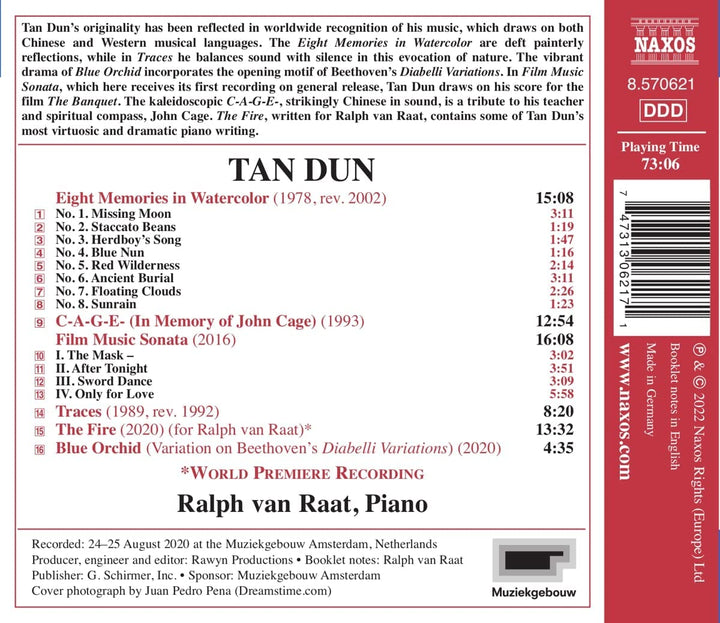 Tan Dun: Eight Memories in Watercolor [Ralph van Raat] [Naxos: 8570621] [Audio CD]