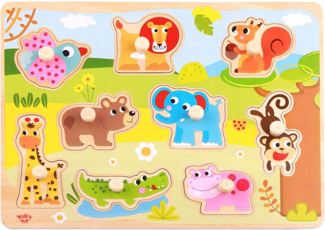 iXium Wooden Jungle Safari Animal Jigsaw Puzzle Peg Shape Sorter Toddlers Toy Present 18 Months +