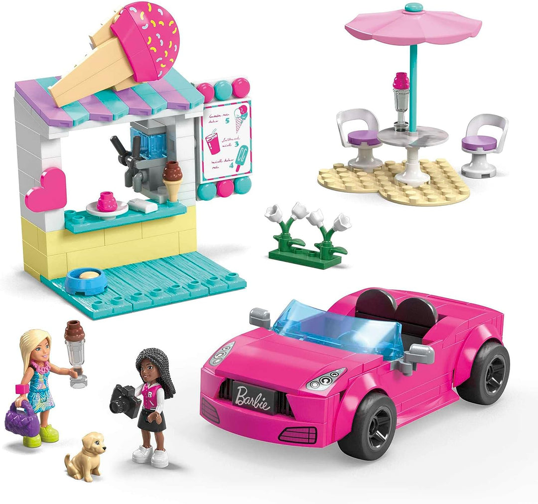 MEGA Barbie Car Building Toys Playset, Convertible & Ice Cream Stand with 225 Pieces