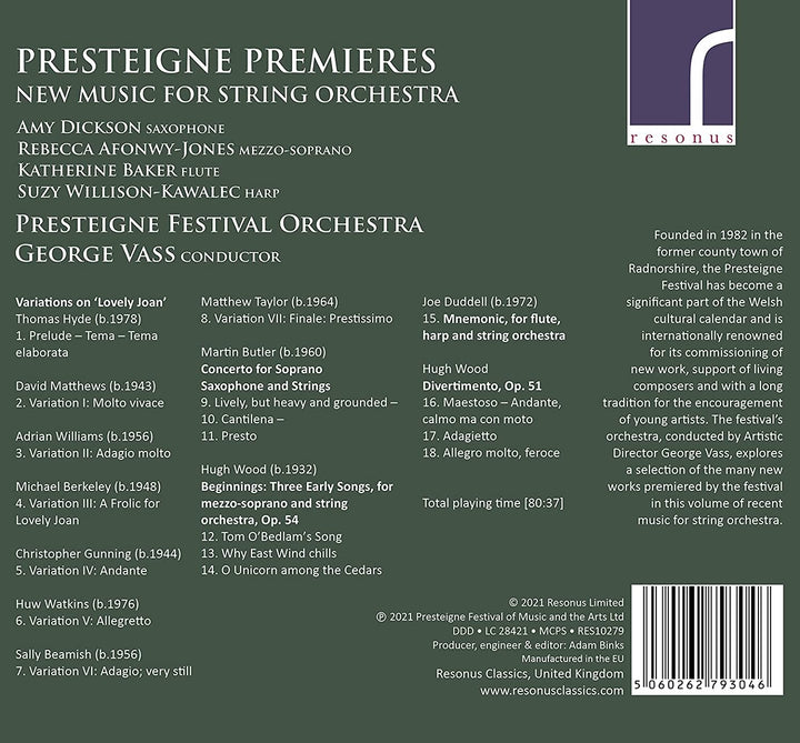 Presteigne-Premieren [Amy Dickson; Rebecca Afonwy-Jones; Katherine Baker; Suzy Willison-Kawalec; Presteigne Festival Orchestra; George Vass] [Resonus Classics: RES10279] [Audio CD]