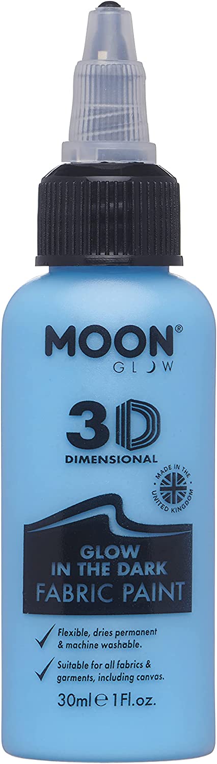 Moon Glow - Glow in the Dark 3D Fabric Paint - 30ml - Blue - Textile Paint for clothes, T-shirts, Bags, Shoes & Canvas