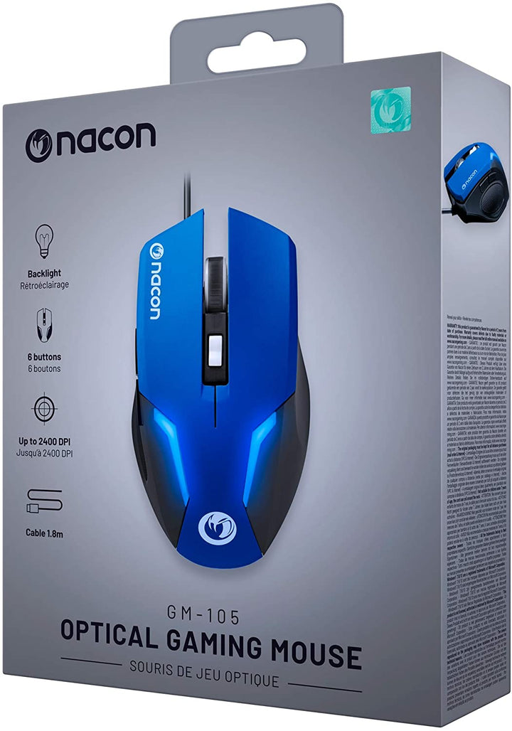 Nacon Gm-105 Mouse Left Handed Optical USB 2400 DPI Black Blue