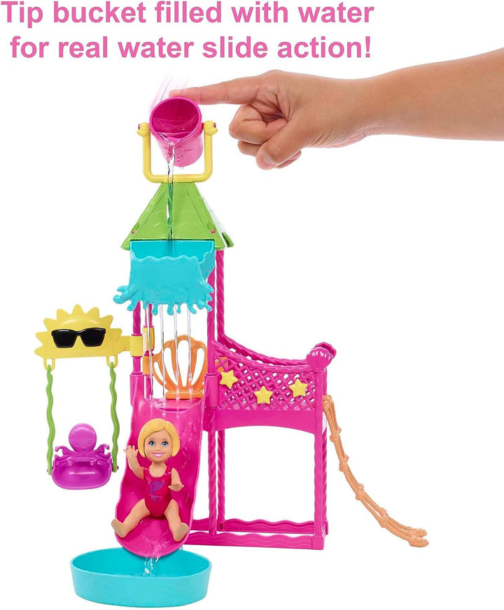 ?Barbie Toys, Skipper-Puppe und Wasserpark-Spielset mit funktionierender Wasserrutsche, Welpe