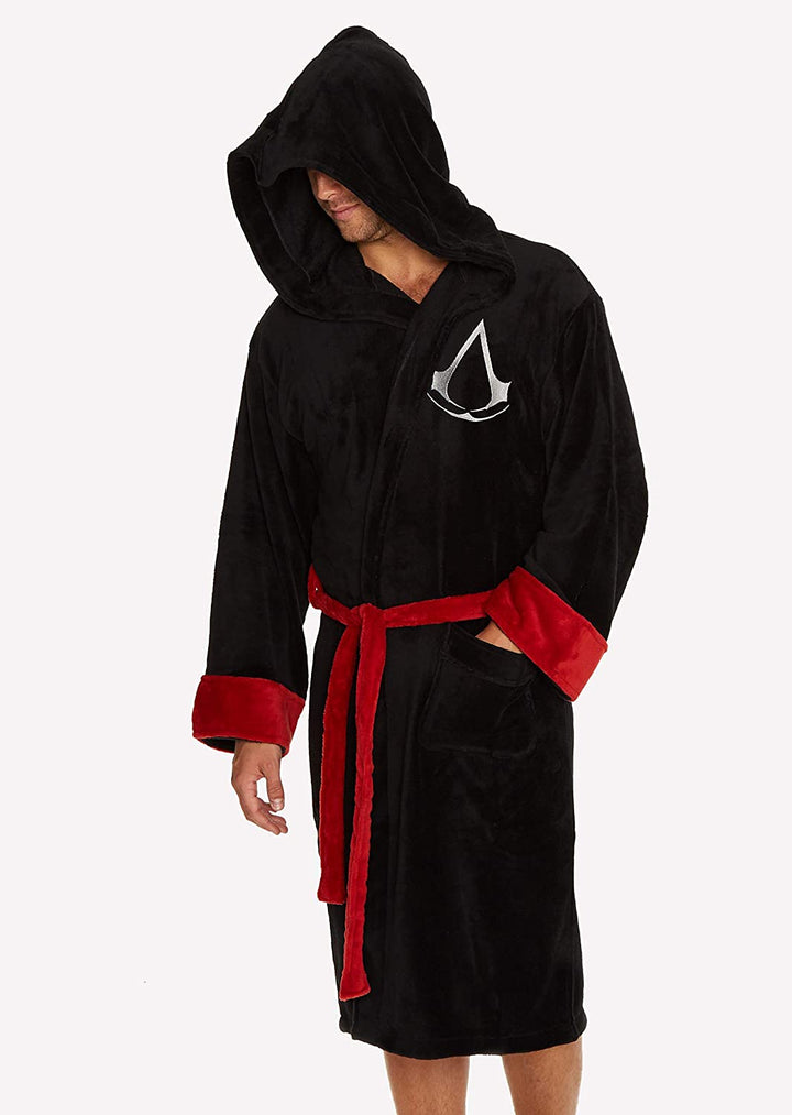 Groovy Assassin's Creed Hooded Bathrobe, Polyester, Black, One Size