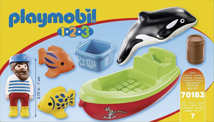 Playmobil 70183 1.2.3 Pêcheur avec Bateau pour Enfants 18 Mois