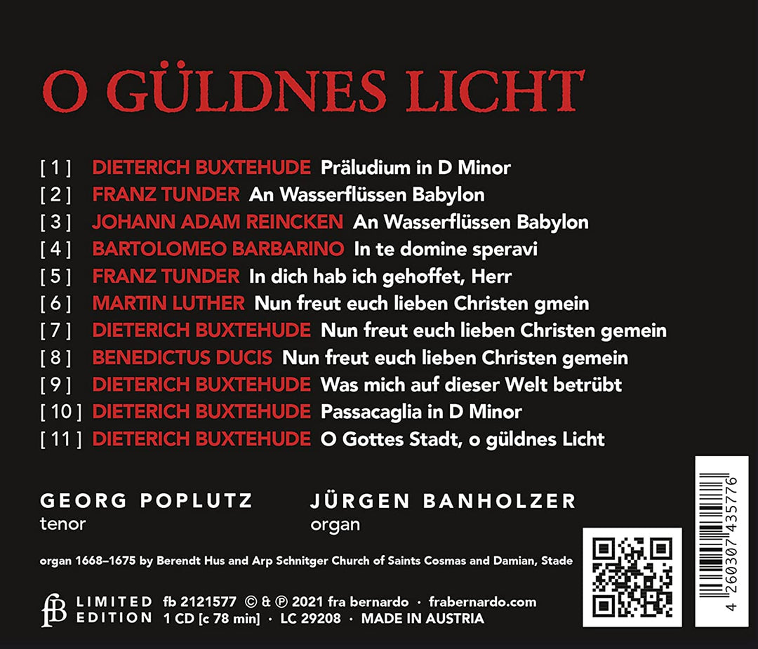 Jurgen Bannholzer; Georg Poplutz  - O Guldnes Licht - Works By Buxtehude Etc [Audio CD]