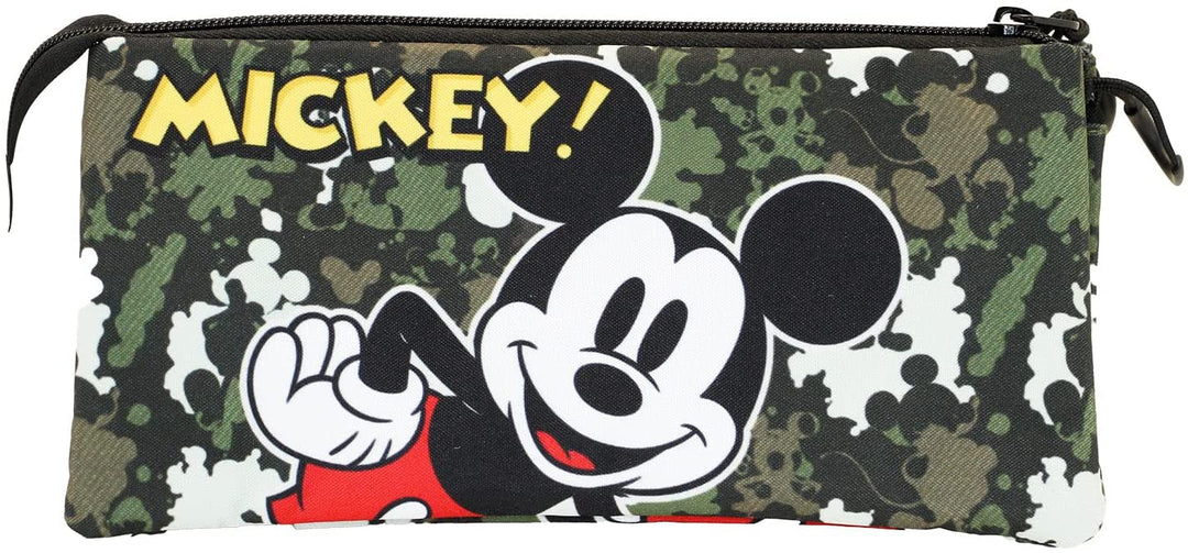 Mickey Mouse Surprise-Fan Triple Pencil Case, Military Green