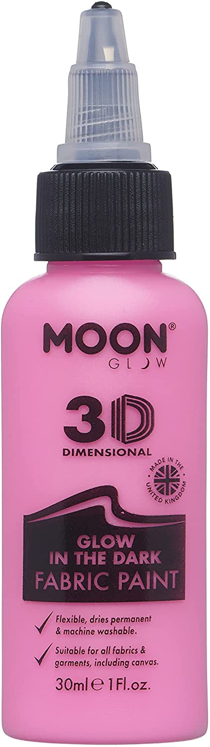 Moon Glow - Glow in the Dark 3D Fabric Paint - 30ml - Pink - Textile paint for clothes, t-shirts, bags, shoes & canvas