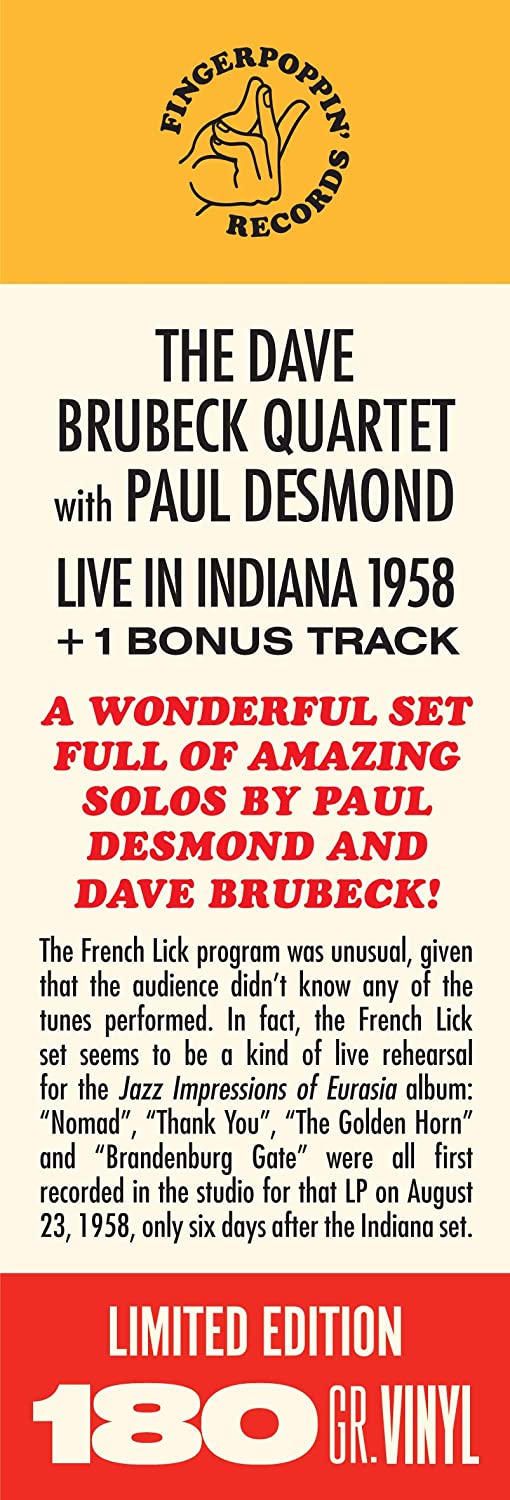 Dave Brubeck Quartet &amp; Paul Desmond – Live In Indiana 1958 + 1 Bonustrack! [Vinyl]