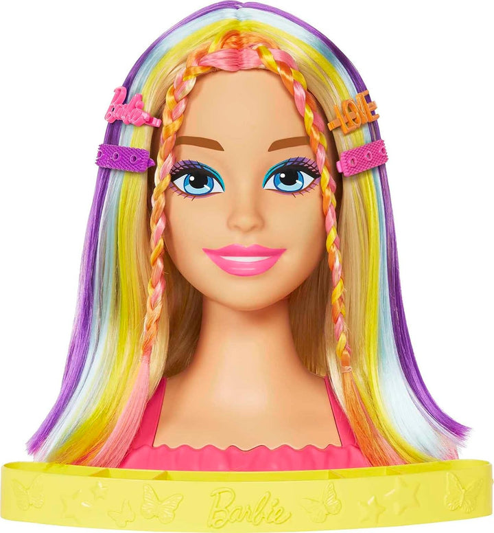 Barbie Doll Deluxe Styling Head, Barbie Totally Hair, Straight Blonde Neon Rainb