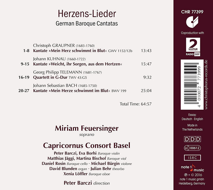 Miriam Feuersinger - Herzens-Lieder - German Baroque-Cantatas [Audio CD]