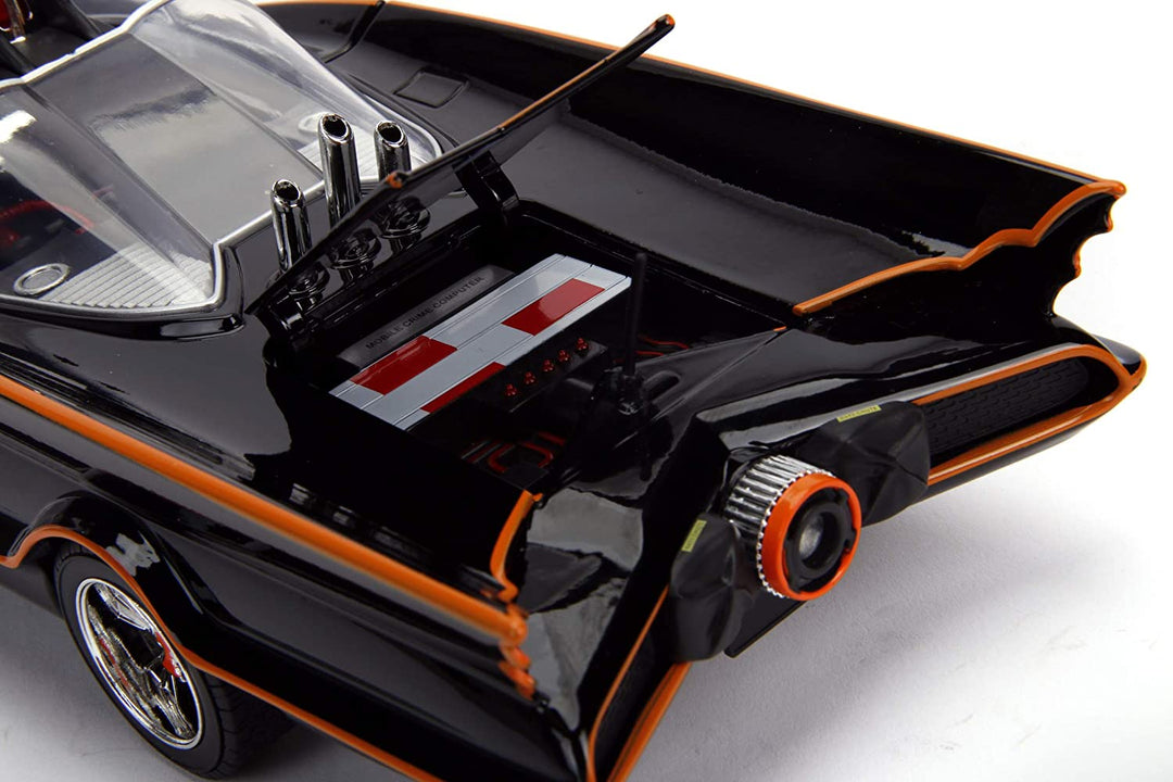 Jada Toys 253216001 Batman Classic Batmobile 1:18 Scale Model Car with Opening Doors, Boot & Bonnet, Includes Batman & Robin Figure from Die-cast, Black, Multicoloured, One Size