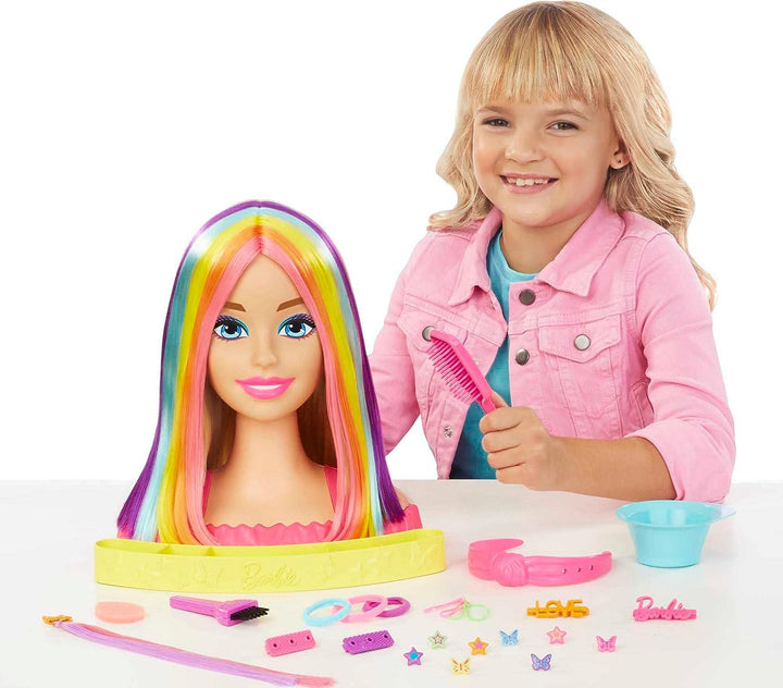 Barbie Doll Deluxe Styling Head, Barbie Totally Hair, Straight Blonde Neon Rainb