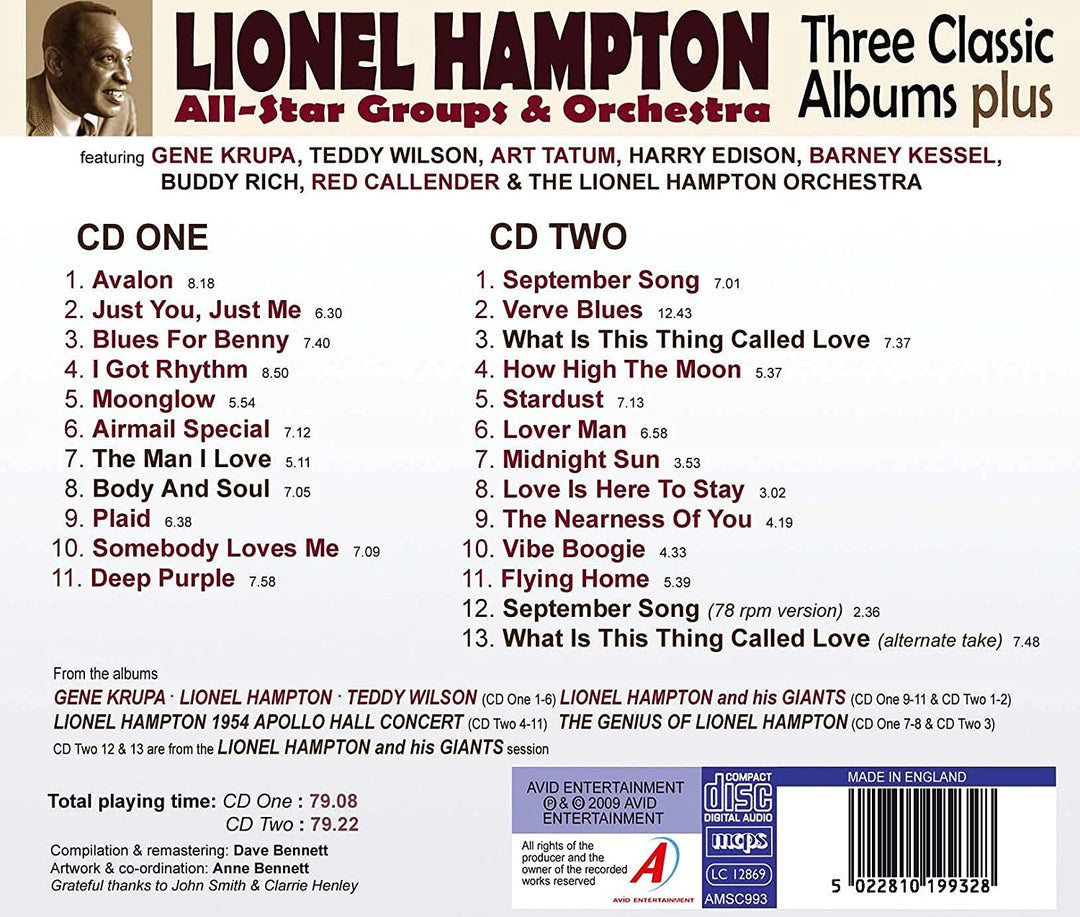 Lionel Hampton - All Star Groups & Orchestra - Three Classic Albums Plus (Gene Krupa, Lionel Hampton, Teddy Wilson / Lionel Hampton & his Giants /1954 Apollo Hall Concert) [Audio CD]