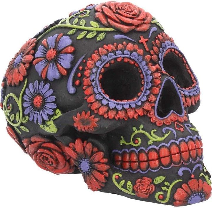 Nemesis Now B3621J7 Resin Skull with Traditional Floral Decorations, Black, 18 c