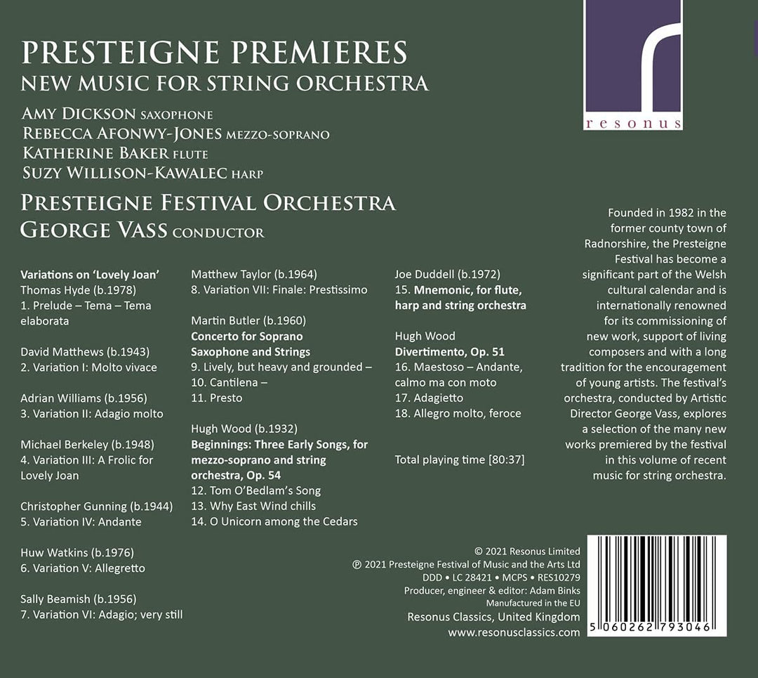 Presteigne-Premieren [Amy Dickson; Rebecca Afonwy-Jones; Katherine Baker; Suzy Willison-Kawalec; Presteigne Festival Orchestra; George Vass] [Resonus Classics: RES10279] [Audio CD]