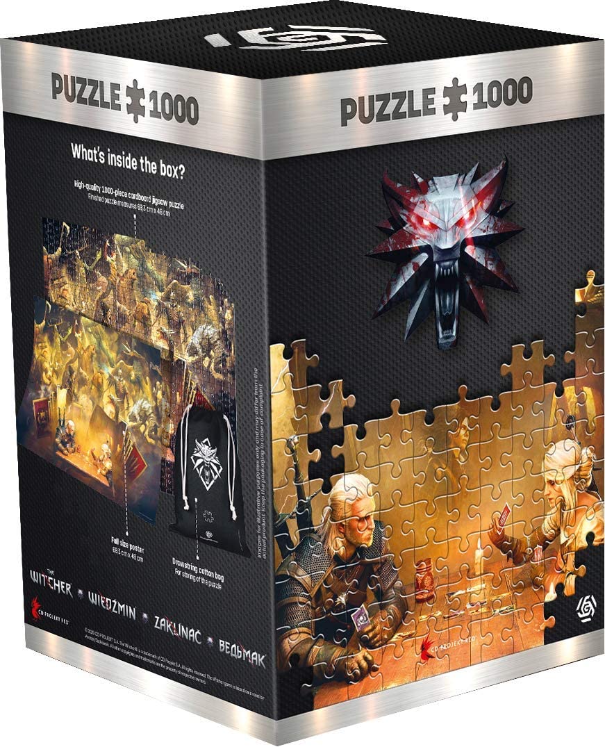 Good Loot The Witcher Playing Gwent - 1000 Pieces Jigsaw Puzzle 68cm x 48cm | includes Poster and Bag | Game Artwork for Adults and Teenagers