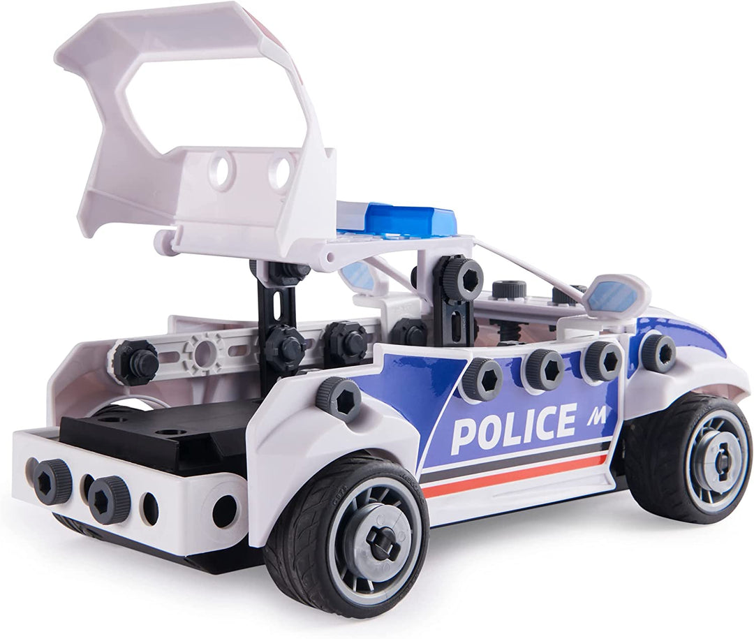 Meccano Junior, ferngesteuertes Polizeiauto mit funktionierendem Kofferraum und echtem Werkzeug, Spielzeugmodell-Bausatz