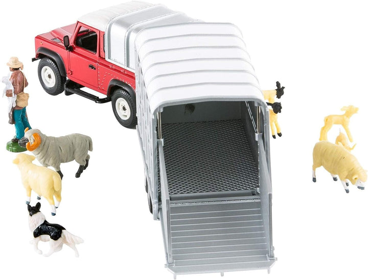 Britains 1:32 Sheep Farm Playset Collectable Farm Animals for Toddler, Farm Animal Toys with Land Rover 90 and Trailer, Farmer, Sheep and Sheepdog, Suitable for Collectors & Children from 3 Years Old