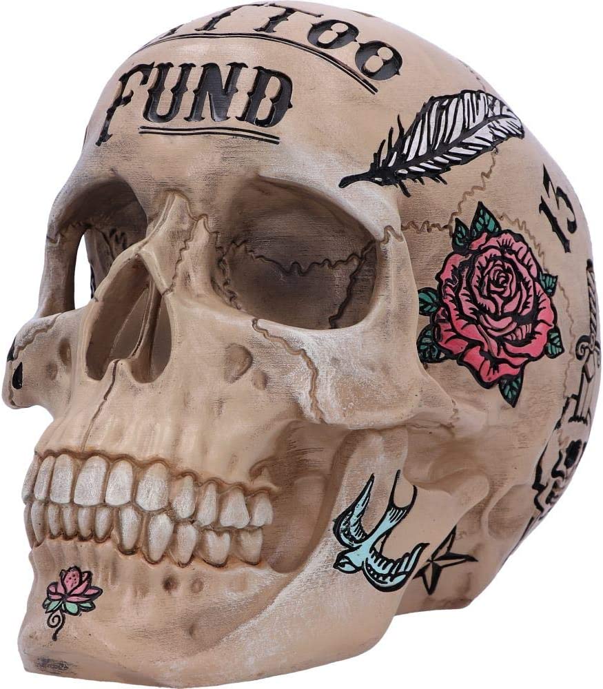 Nemesis Now Natural Bone Coloured Traditional, Tribal Tattoo Fund Skull, Polyres