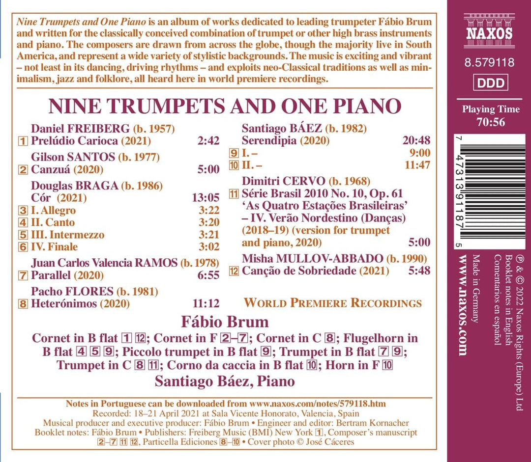 Baez: Neun Trompeten, ein Klavier [Fábio Brum; Santiago Báez] [Naxos: 8579118] [Audio CD]