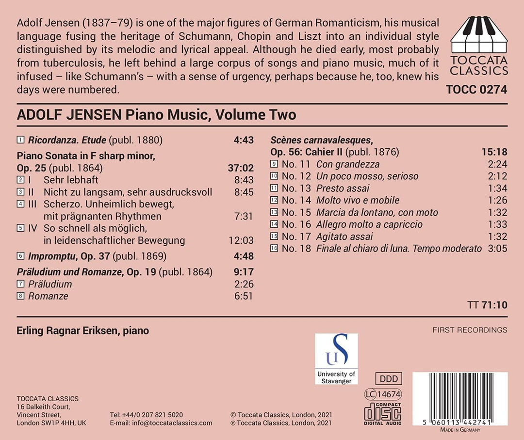 Jensen: Piano Music, Vol. 2 [Erling Ragnar Eriksen] [Toccata Classics: TOCC 0274] [Audio CD]