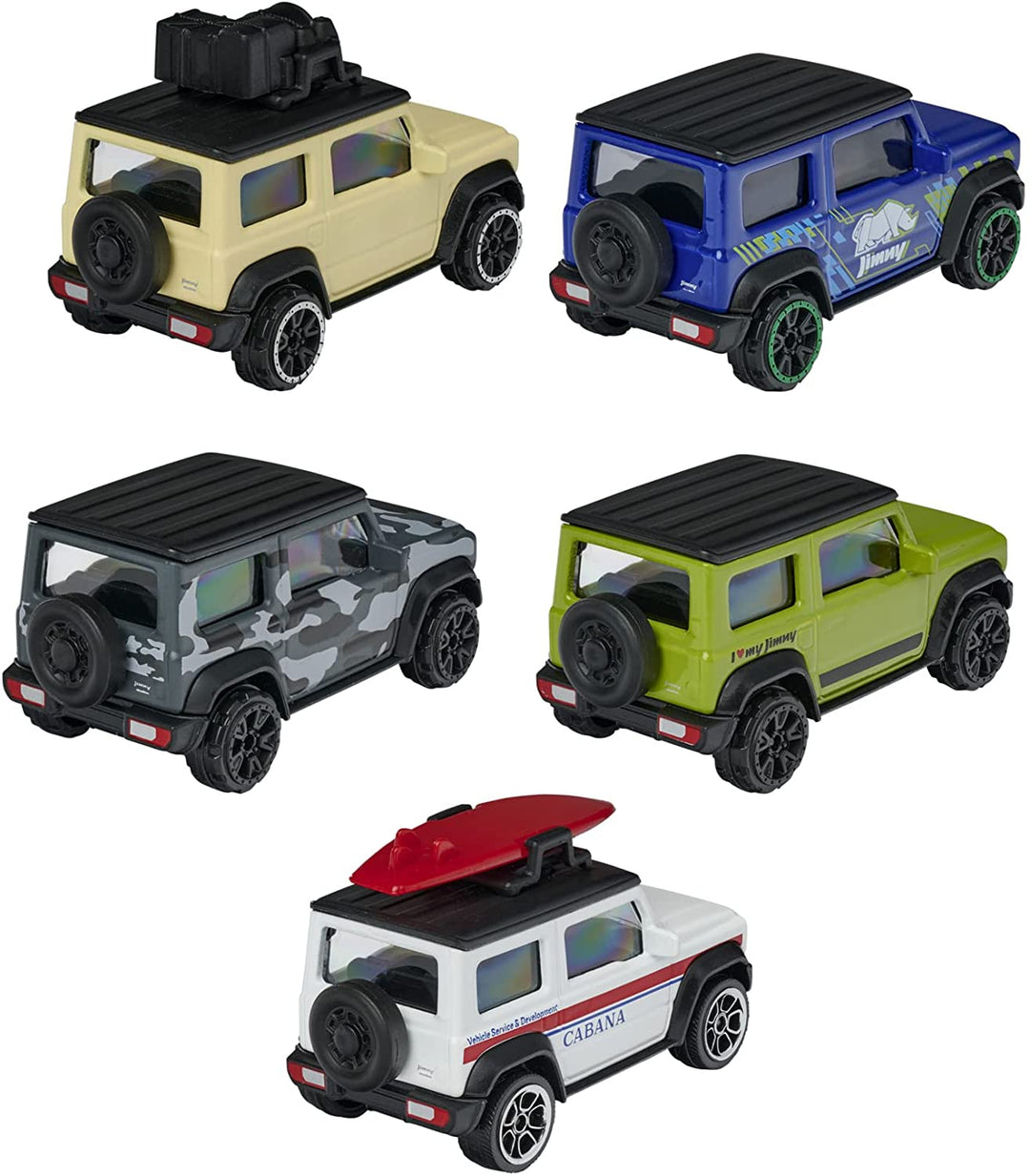 Majorette 212053177 Suzuki Jimny Gift Set – Set of 5 SUV Models Metal Toy Cars Off-Road for Girls and Boys