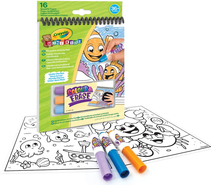 CRAYOLA 81-1499 Mini Kids, Activity Album Color Clear & Recolor with 16 Reusable