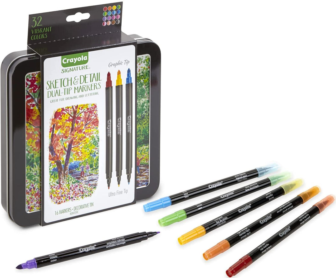 Crayola - Signature, Set of 16 Double Tip Pens (SuperTips and Fine Tips) in Deco