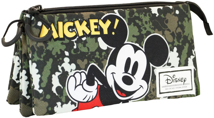 Mickey Mouse Surprise-Fan Triple Pencil Case, Military Green