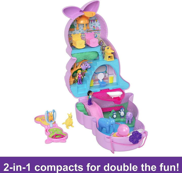 ?Polly Pocket Mini Toys, Mama and Joey Kangaroo Purse 2-in-1 Compact Playset with 2 Micro Dolls and Accessories