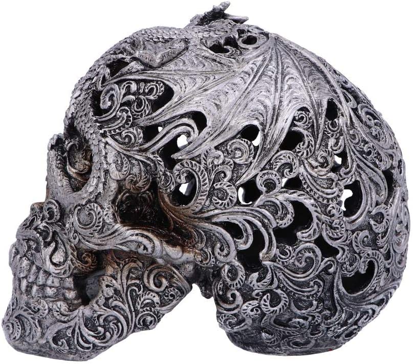 Nemesis Now Silver Cranial Drakos Engraved Dragon Skull Ornament, Polyresin, One