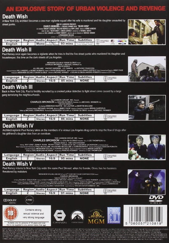 Death Wish 1-5 Complete Collection - Action/Thriller [DVD]