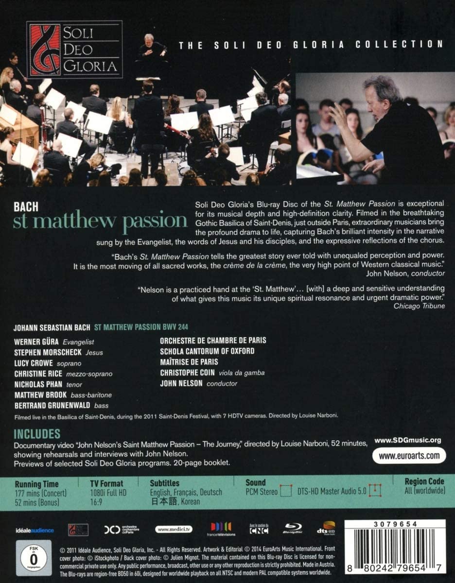 Bach: St. Matthew Passion [John Nelson, James Burton, Patrick Marco] [Blu-ray]