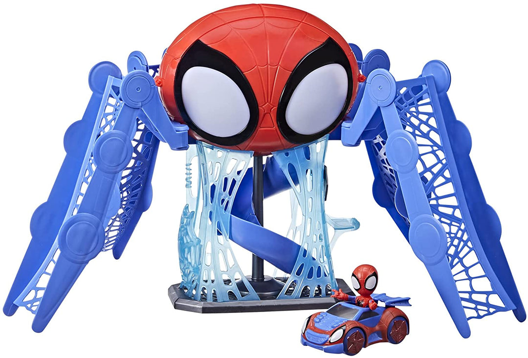 SPIDEY AND HIS AMAZING FRIENDS F1461 Marvel Web-Quarters Playset with Lights, Sounds, Spidey and Vehicle, for Kids Ages 3 and Up