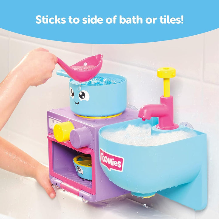 Toomies E73264 Bubble & Bake Bathtime, Baby, Bath Toddlers, Kitchen Themed Bubble Making Toy, 2 in 1 Set, Kids Water Play Suitable for 18M & 2 3 & 4 Year Old Boys & Girls