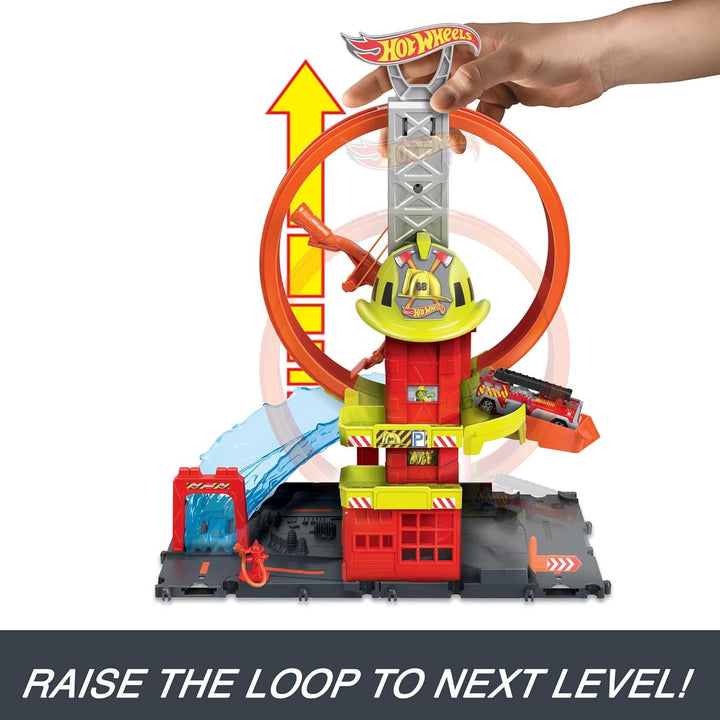 ?Hot Wheels City with 1 Toy Car, Kid-Powered Elevator, Water-Like Ramp, Track-Play Features