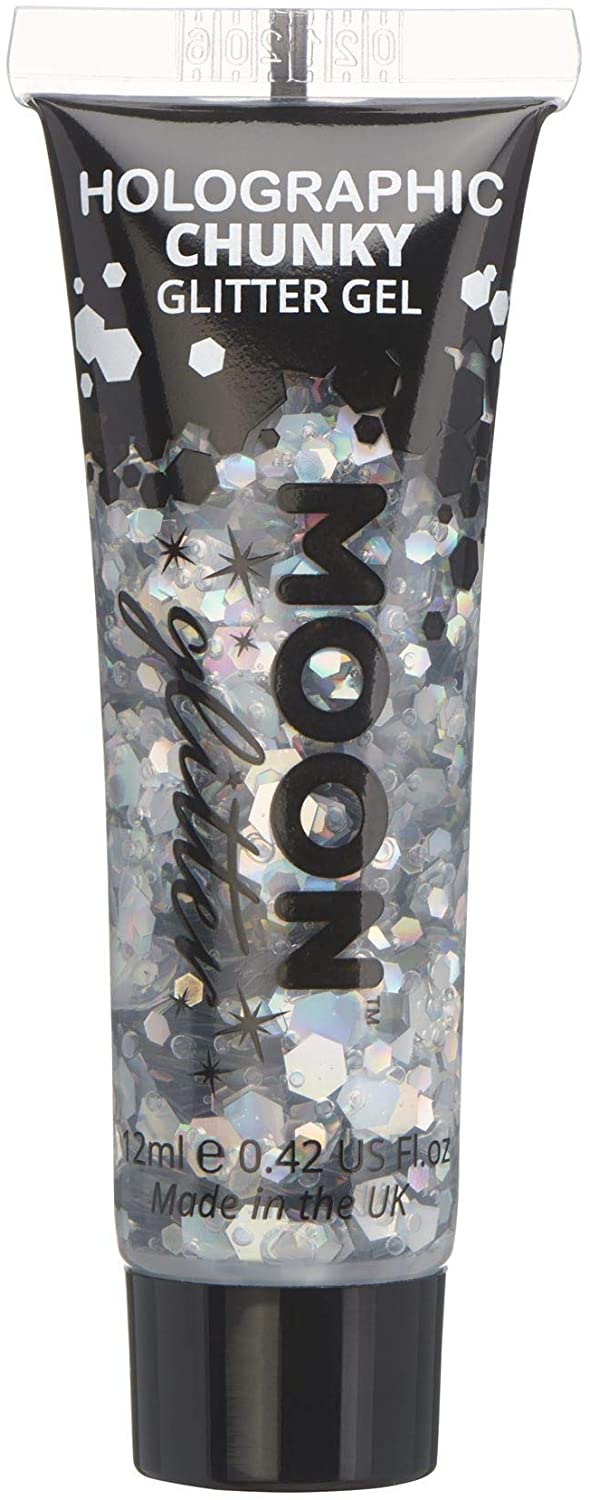 Holographic Chunky Face & Body Glitter Gel by Moon Glitter Silver Cosmetic Festival Glitter Face Paint for Face, Body, Hair, Nails