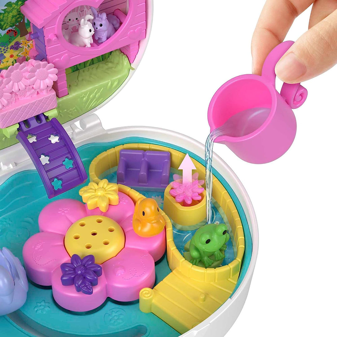 Polly Pocket Dolls and Playset, Animal Toys, Flower Garden Bunny Compact with Water Play and 2 Color-Change Pieces